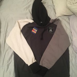 teddy fresh color block greyscale hoodie